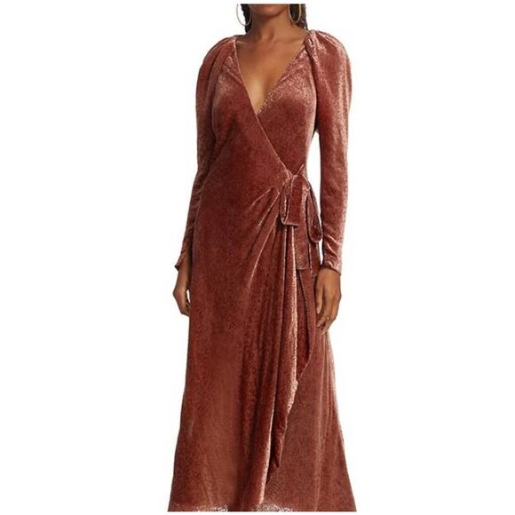 Tanya Taylor Women's Rosewood Laureen Velvet Wrap Long Sleeve Dress Size 18 NEW